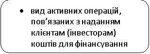 Скругленный прямоугольник: · вид активних операцій, пов’язаних з наданням клієнтам (інвесторам) коштів для фінансування проектів