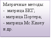 �������: ��������� ������:
-  ������� ���;
- ������� �������;
- ������� Mc Kinsey � ��.

