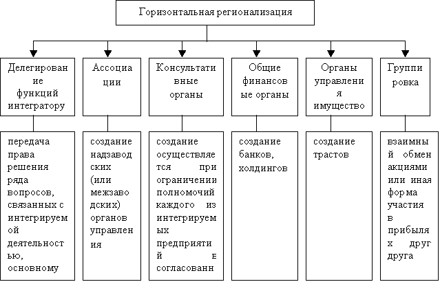 Формы горизонтальной регионализации и их характеристики